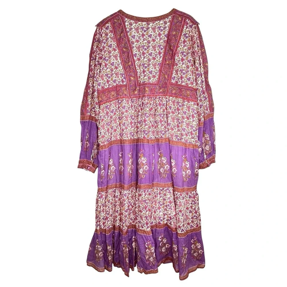 Blue Boheme Boho Peasant Dress M/L Indie Cottage Floral Festival Midi Romantic - Picture 2 of 11